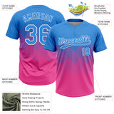 Custom Electric Blue Pink-White 3D Gradient Square Shape Two-Button Unisex Softball Jersey