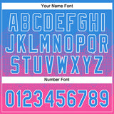 Custom Electric Blue Pink-White 3D Gradient Square Shape Two-Button Unisex Softball Jersey