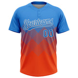 Custom Electric Blue Orange-White 3D Gradient Square Shape Two-Button Unisex Softball Jersey