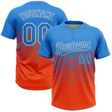Custom Electric Blue Orange-White 3D Gradient Square Shape Two-Button Unisex Softball Jersey