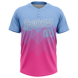 Custom Light Blue Pink-White 3D Gradient Square Shape Two-Button Unisex Softball Jersey