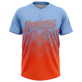 Custom Light Blue Orange 3D Gradient Square Shape Two-Button Unisex Softball Jersey