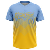 Custom Light Blue Yellow 3D Gradient Square Shape Two-Button Unisex Softball Jersey