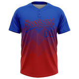 Custom Thunder Blue Red 3D Gradient Square Shape Two-Button Unisex Softball Jersey