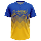 Custom Thunder Blue Yellow 3D Gradient Square Shape Two-Button Unisex Softball Jersey
