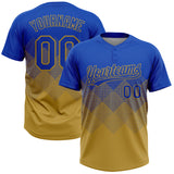 Custom Thunder Blue Old Gold 3D Gradient Square Shape Two-Button Unisex Softball Jersey