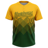 Custom Gold Green 3D Gradient Square Shape Two-Button Unisex Softball Jersey