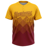 Custom Gold Crimson 3D Gradient Square Shape Two-Button Unisex Softball Jersey