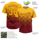 Custom Gold Crimson 3D Gradient Square Shape Two-Button Unisex Softball Jersey