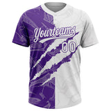 Custom Graffiti Pattern White-Purple 3D Scratch Two-Button Unisex Softball Jersey