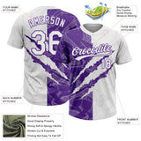 Custom Graffiti Pattern White-Purple 3D Scratch Two-Button Unisex Softball Jersey