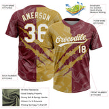Custom Graffiti Pattern White Burgundy-Old Gold 3D Scratch Two-Button Unisex Softball Jersey