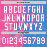 Custom Graffiti Pattern White Electric Blue-Pink 3D Scratch Two-Button Unisex Softball Jersey