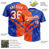 Custom Graffiti Pattern White Thunder Blue-Orange 3D Scratch Two-Button Unisex Softball Jersey