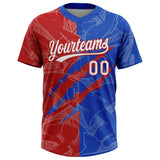 Custom Graffiti Pattern White Thunder Blue-Red 3D Scratch Two-Button Unisex Softball Jersey