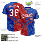 Custom Graffiti Pattern White Thunder Blue-Red 3D Scratch Two-Button Unisex Softball Jersey