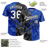 Custom Graffiti Pattern White Thunder Blue-Black 3D Scratch Two-Button Unisex Softball Jersey