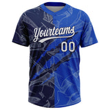 Custom Graffiti Pattern White Thunder Blue-Navy 3D Scratch Two-Button Unisex Softball Jersey