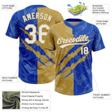 Custom Graffiti Pattern White Thunder Blue-Old Gold 3D Scratch Two-Button Unisex Softball Jersey