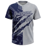 Custom Graffiti Pattern Gray-Navy 3D Scratch Two-Button Unisex Softball Jersey