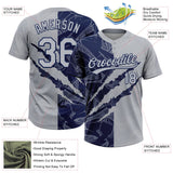 Custom Graffiti Pattern Gray-Navy 3D Scratch Two-Button Unisex Softball Jersey