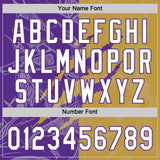 Custom Graffiti Pattern White Old Gold-Purple 3D Scratch Two-Button Unisex Softball Jersey