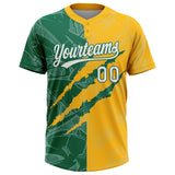 Custom Graffiti Pattern White Gold-Kelly Green 3D Scratch Two-Button Unisex Softball Jersey