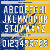 Custom Graffiti Pattern White Gold-Royal 3D Scratch Two-Button Unisex Softball Jersey