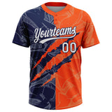 Custom Graffiti Pattern White Orange-Navy 3D Scratch Two-Button Unisex Softball Jersey