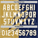 Custom Graffiti Pattern White Navy-Old Gold 3D Scratch Two-Button Unisex Softball Jersey