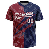 Custom Graffiti Pattern White Navy-Crimson 3D Scratch Two-Button Unisex Softball Jersey