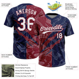 Custom Graffiti Pattern White Navy-Crimson 3D Scratch Two-Button Unisex Softball Jersey
