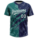 Custom Graffiti Pattern White Navy-Teal 3D Scratch Two-Button Unisex Softball Jersey