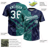 Custom Graffiti Pattern White Navy-Teal 3D Scratch Two-Button Unisex Softball Jersey