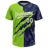 Custom Graffiti Pattern White Navy-Neon Green 3D Scratch Two-Button Unisex Softball Jersey