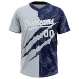 Custom Graffiti Pattern White Navy-Silver 3D Scratch Two-Button Unisex Softball Jersey