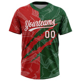 Custom Graffiti Pattern White Green-Red 3D Scratch Two-Button Unisex Softball Jersey