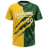Custom Graffiti Pattern White Green-Yellow 3D Scratch Two-Button Unisex Softball Jersey