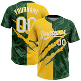 Custom Graffiti Pattern White Green-Yellow 3D Scratch Two-Button Unisex Softball Jersey