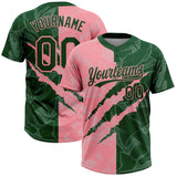 Custom Graffiti Pattern Green-Medium Pink 3D Scratch Two-Button Unisex Softball Jersey