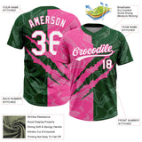 Custom Graffiti Pattern White Green-Pink 3D Scratch Two-Button Unisex Softball Jersey
