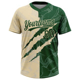 Custom Graffiti Pattern Green-Cream 3D Scratch Two-Button Unisex Softball Jersey
