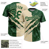 Custom Graffiti Pattern Green-Cream 3D Scratch Two-Button Unisex Softball Jersey