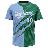 Custom Graffiti Pattern White Kelly Green-Light Blue 3D Scratch Two-Button Unisex Softball Jersey