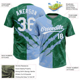 Custom Graffiti Pattern White Kelly Green-Light Blue 3D Scratch Two-Button Unisex Softball Jersey