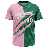 Custom Graffiti Pattern White Kelly Green-Light Pink 3D Scratch Two-Button Unisex Softball Jersey