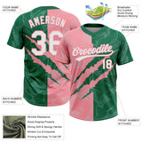 Custom Graffiti Pattern White Kelly Green-Medium Pink 3D Scratch Two-Button Unisex Softball Jersey