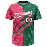 Custom Graffiti Pattern White Kelly Green-Neon Pink 3D Scratch Two-Button Unisex Softball Jersey