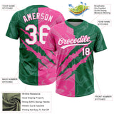 Custom Graffiti Pattern White Kelly Green-Pink 3D Scratch Two-Button Unisex Softball Jersey