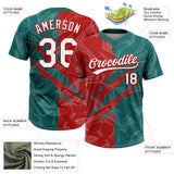Custom Graffiti Pattern White Teal-Red 3D Scratch Two-Button Unisex Softball Jersey